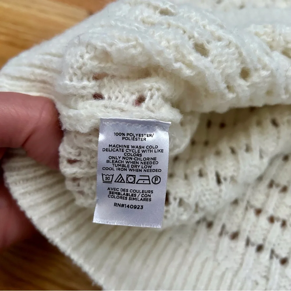 LOFT Cream Ruffle Shoulder Crewneck Knit Pull Over Sweater - Picture 12 of 12